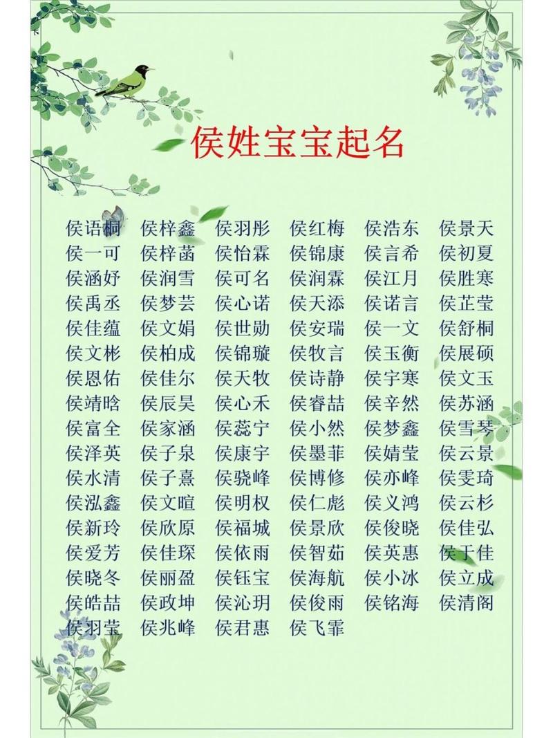 侯姓响亮名字2个字首选