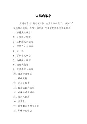 好听的火锅店名字大全