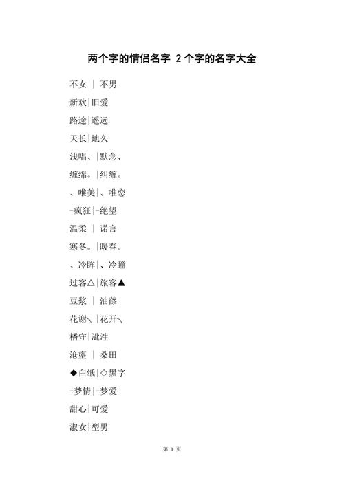 情侣名字配对2个字