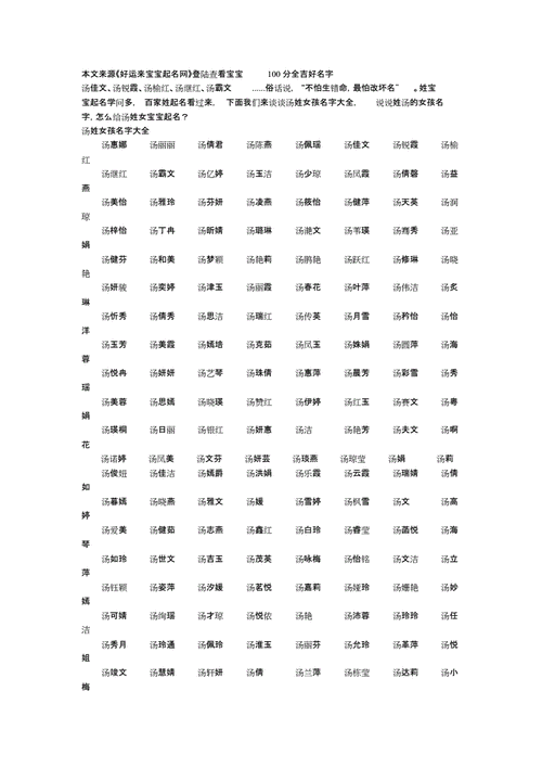 属虎的汤姓女宝宝名字