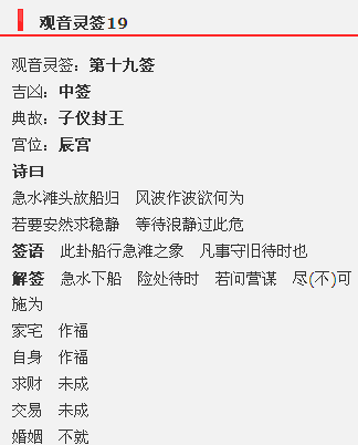 观音灵签第十九签