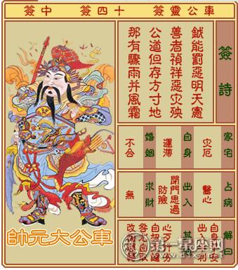 车公灵签第十四签:善者祯祥恶灾殃