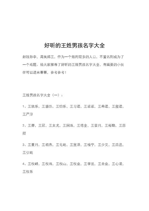 姓王的男孩名字大全