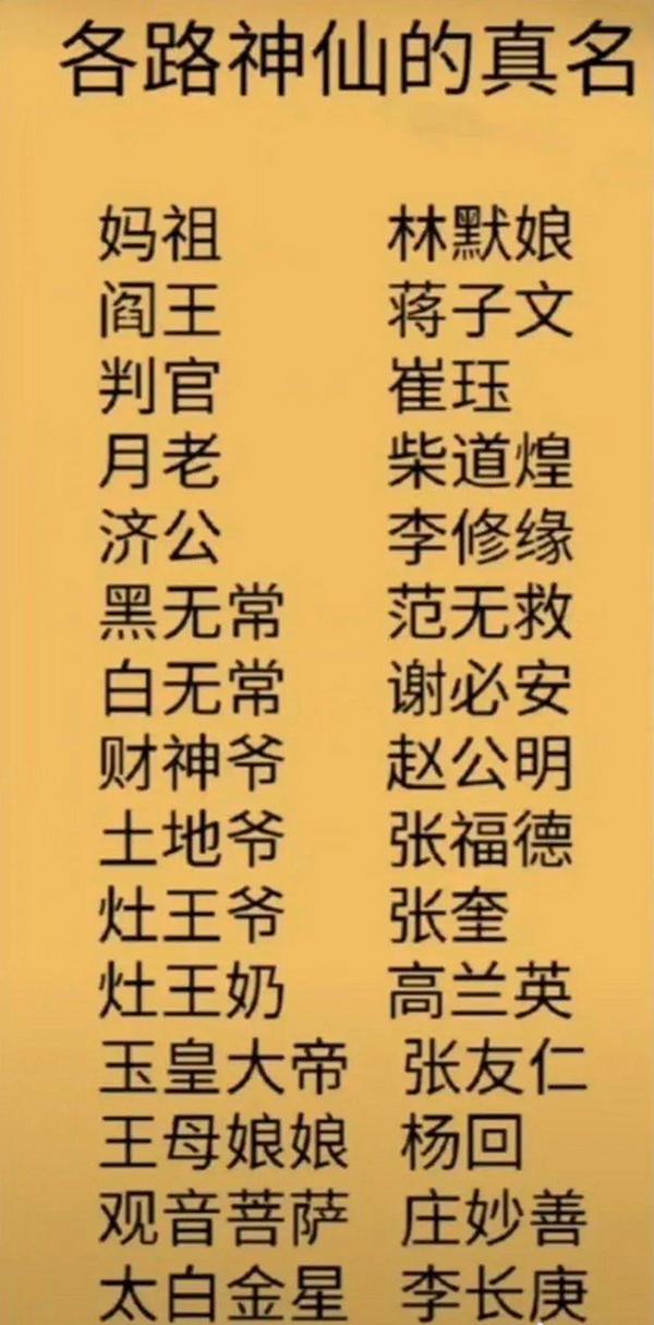 各路神仙的名字顺口溜