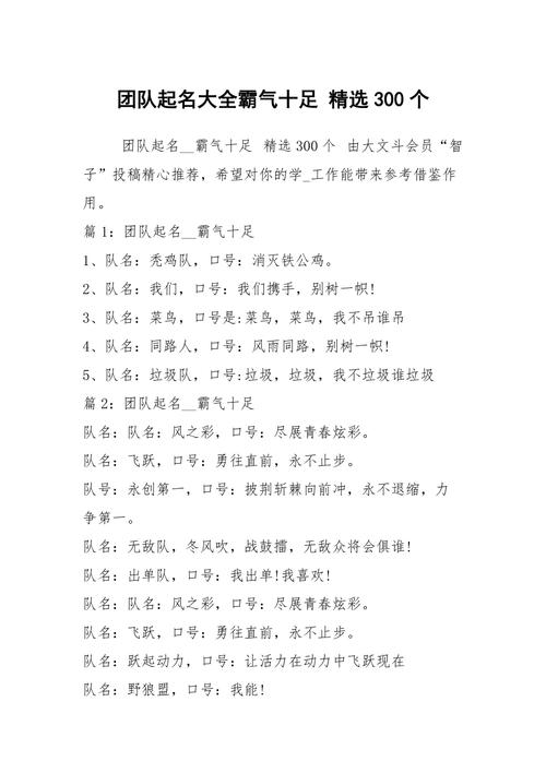 好听的团队名字霸气