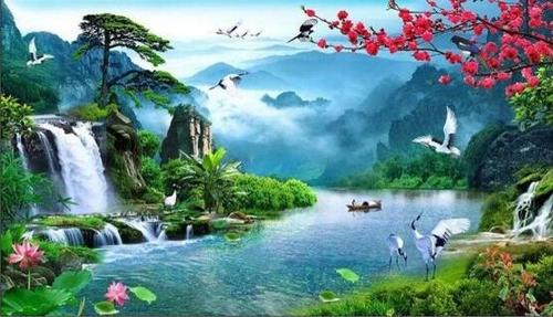 属狗的招财图片山水画