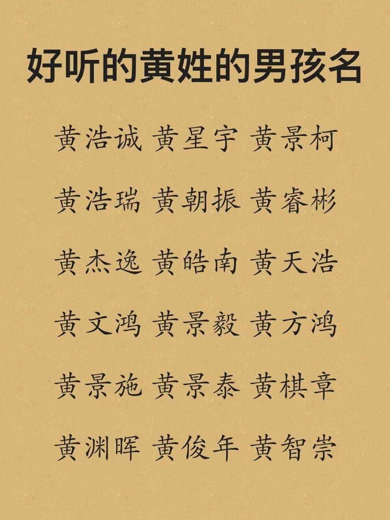 姓黄的名字有什么动听的男孩