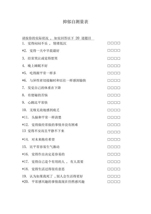 专业抑郁程度自评测试