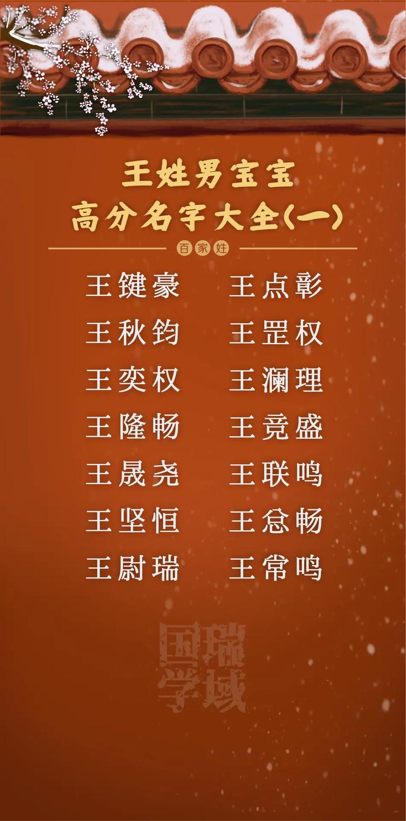 王姓男孩最新名字大全