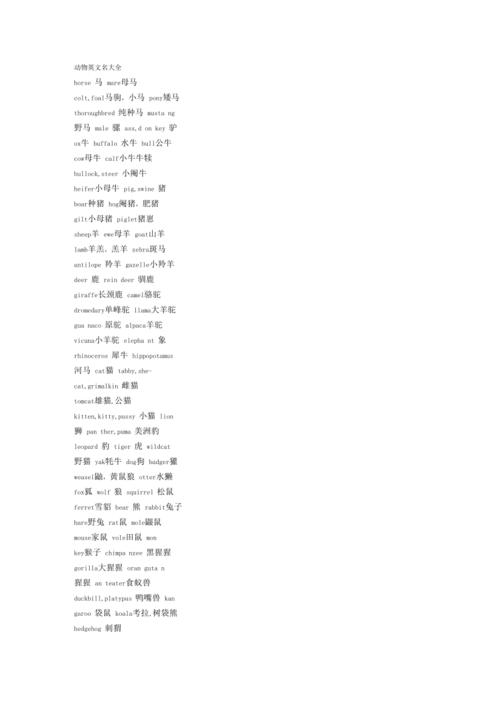 好听的动物英文名字