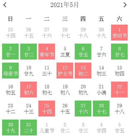 2021年农历5月黄道吉日一览表