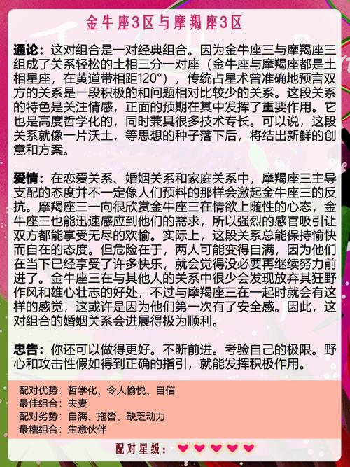 男摩羯座三区和女金牛座二区配对