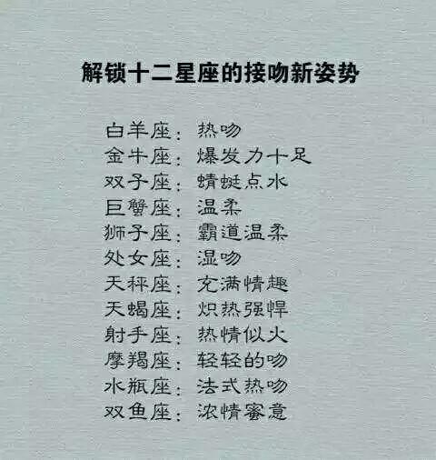 第一次接吻的瞬间,十二星座女生什么反应