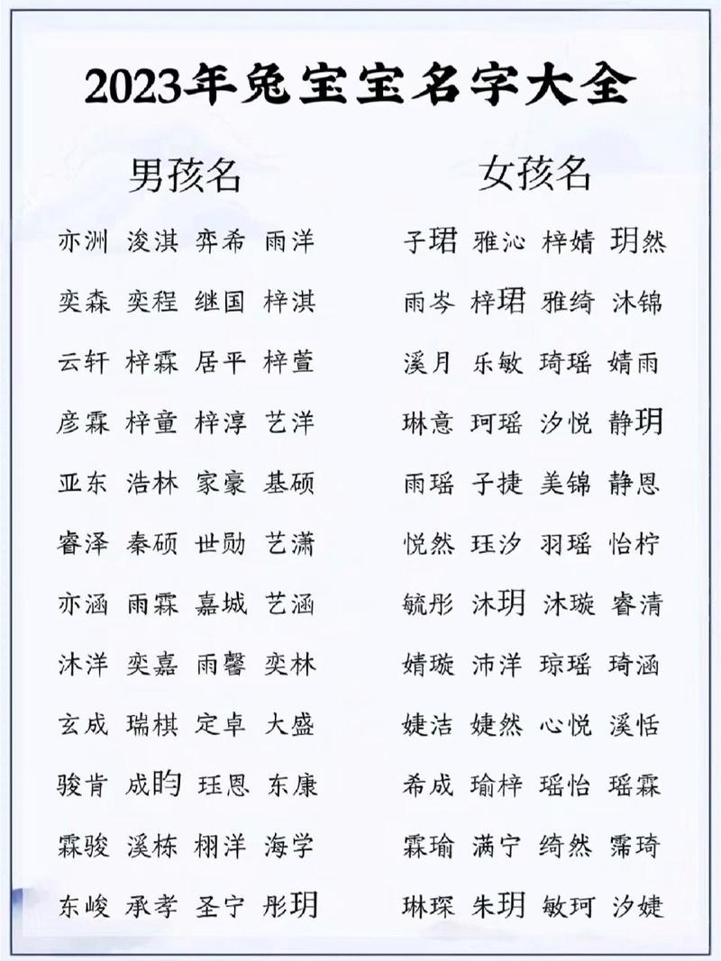 2023年兔年女孩名字排行榜