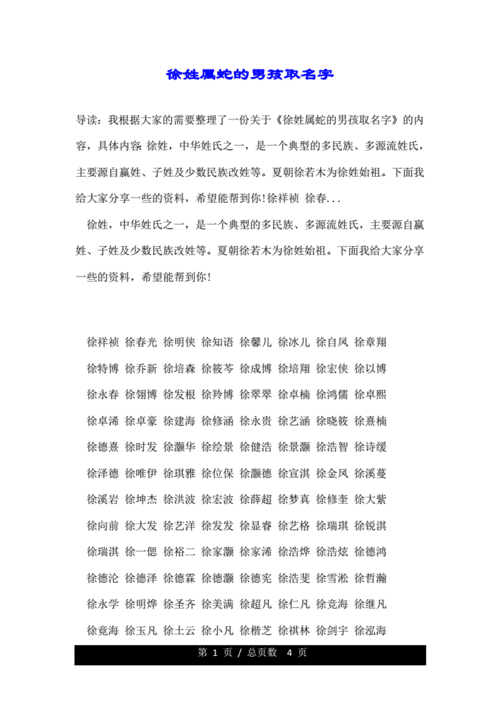 徐姓男宝宝取名