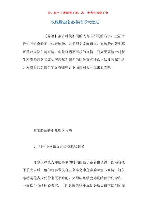 双胞胎起名技巧分享