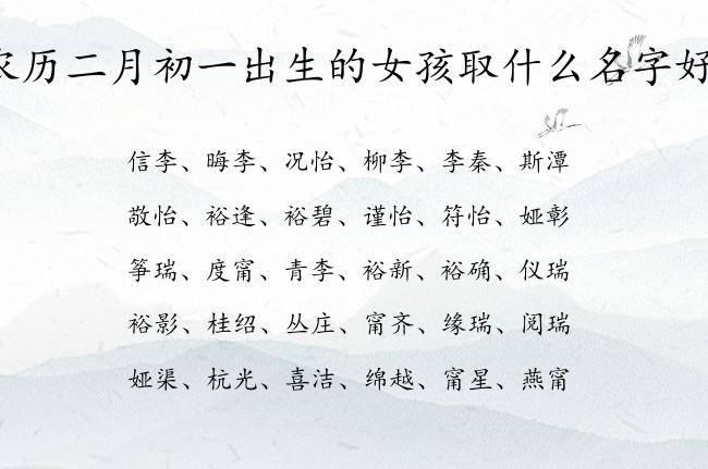 2020年农历二月初一出生的女孩吉祥名字精选!