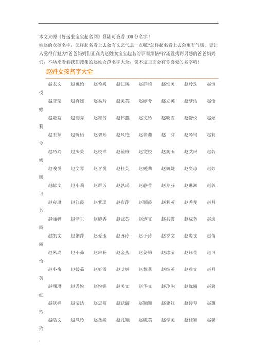 赵姓女宝宝名字高分大合集