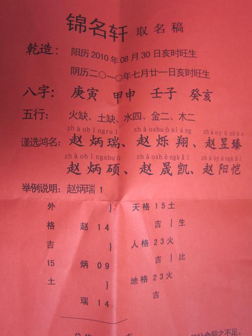给宝宝按八字取名字
