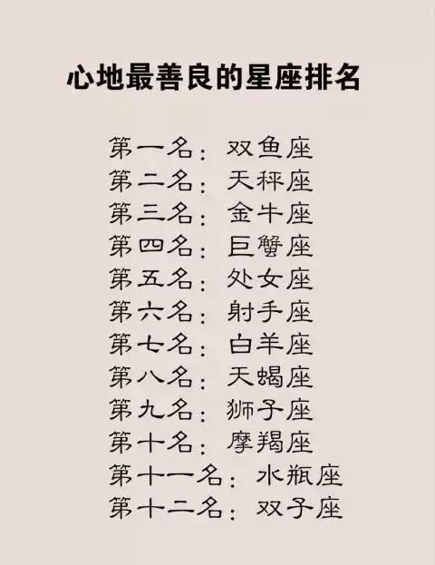 星座女善良排行榜