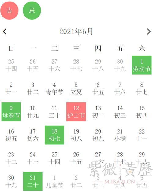2021年5月黄道吉日