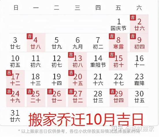 搬家吉日2023年10月最佳时间