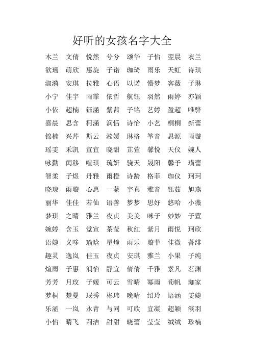 女孩取名洋气名字大全