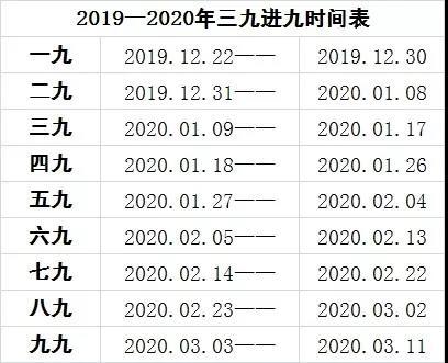 2020年三九时间表