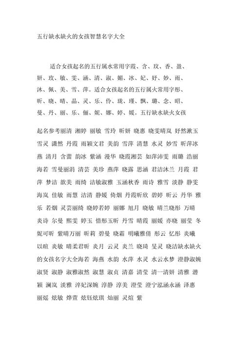 起名字五行缺水女孩名