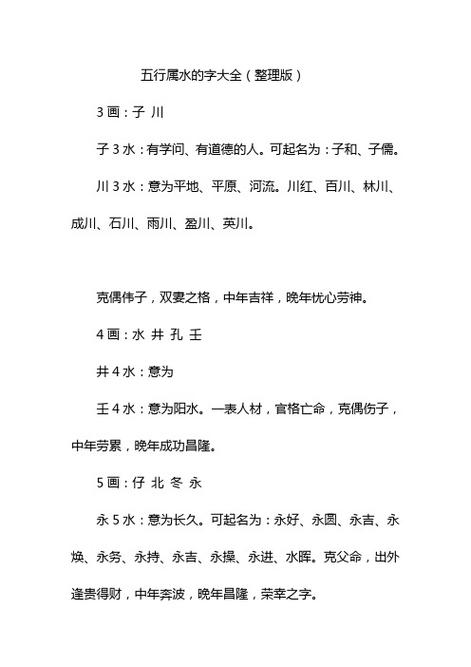 五行属水最旺的字吉祥有寓意