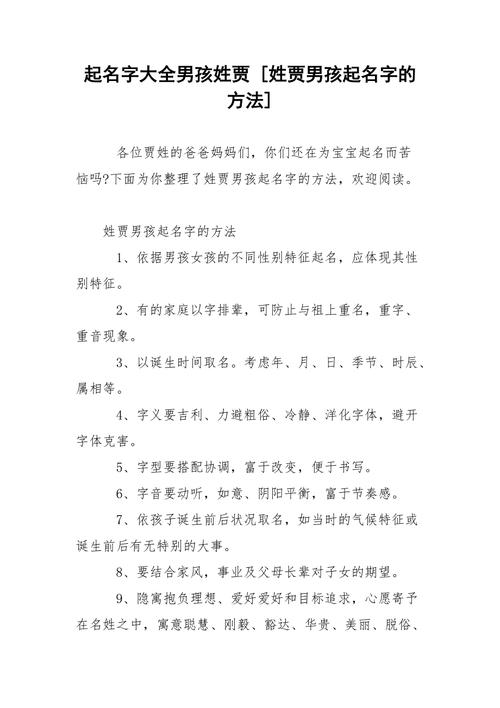 姓贾有涵养的男孩名字精选