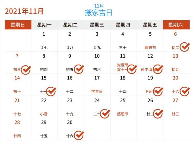 11月黄历搬家吉日查询