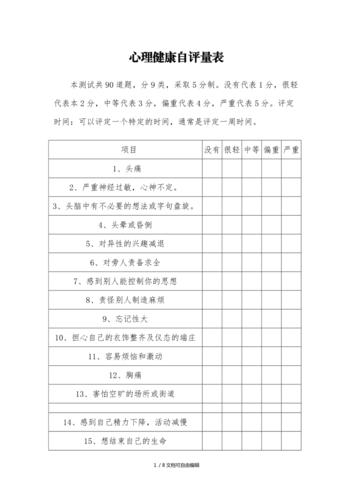 心理健康自测表