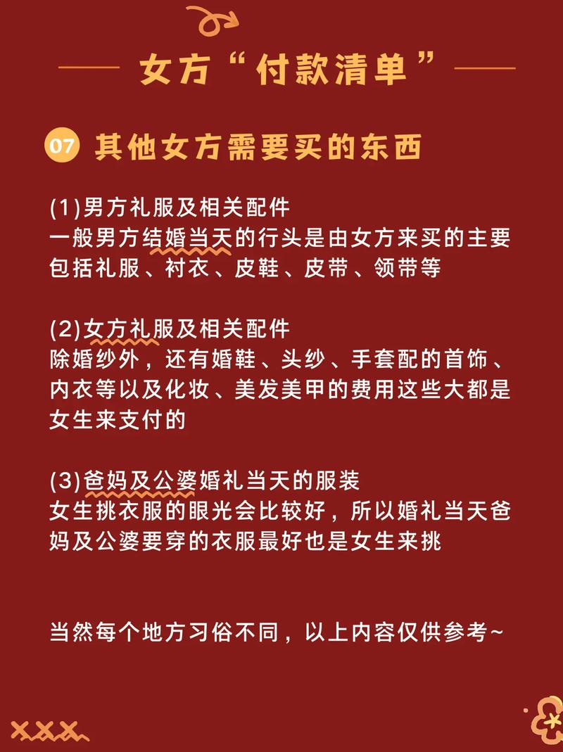结婚女方该出哪些钱