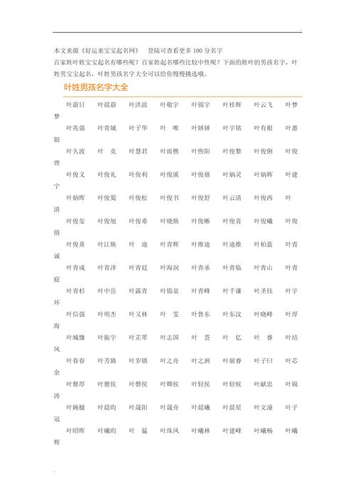 鼠年叶姓男孩大气响亮的名字