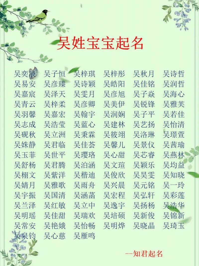 吴姓女孩名字2023年8月20日出生的