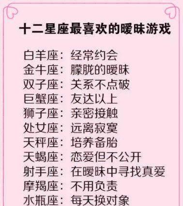 12星座热衷哪款暧昧游戏?