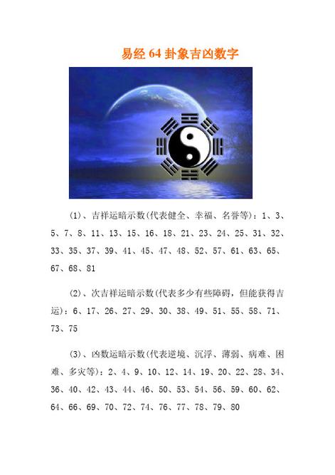 易经数字吉凶对照表