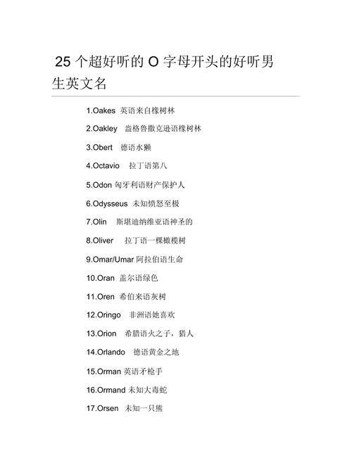 O开头的男孩英文名大全