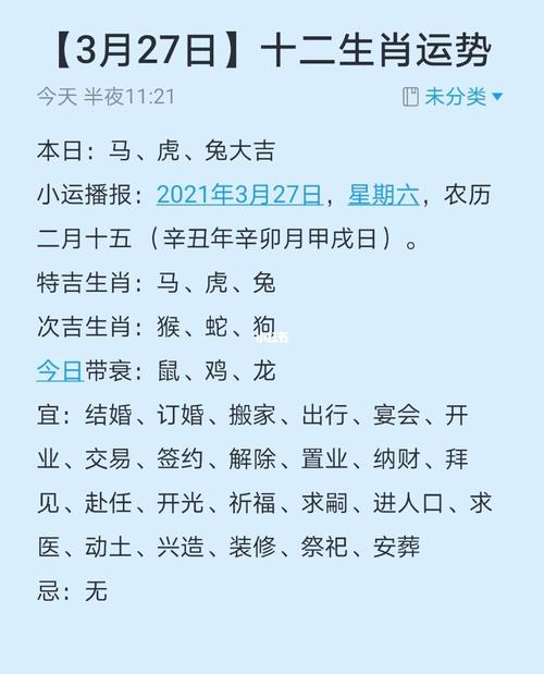 三月份十二生肖运势情况