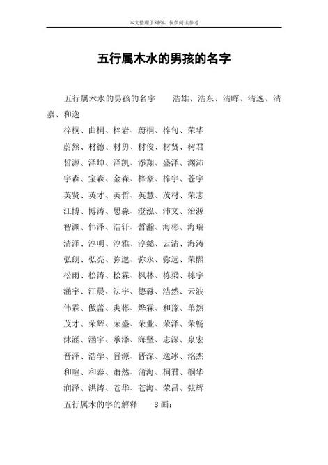 五行缺水和木的男孩改个什么名字好
