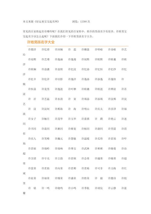 许氏取名男孩名字大全三字