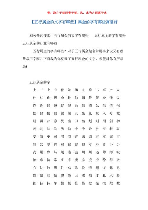 五行属金寓意最好的字