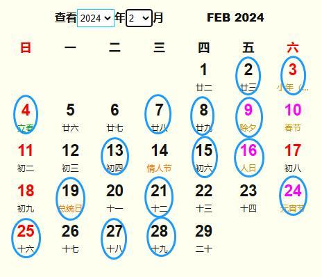 2024年2月祈福吉日一览表